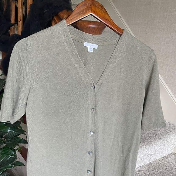 J Jill Olive Green Button-Up Linen Cottage Core Midi Dress - Picture 3 of 9